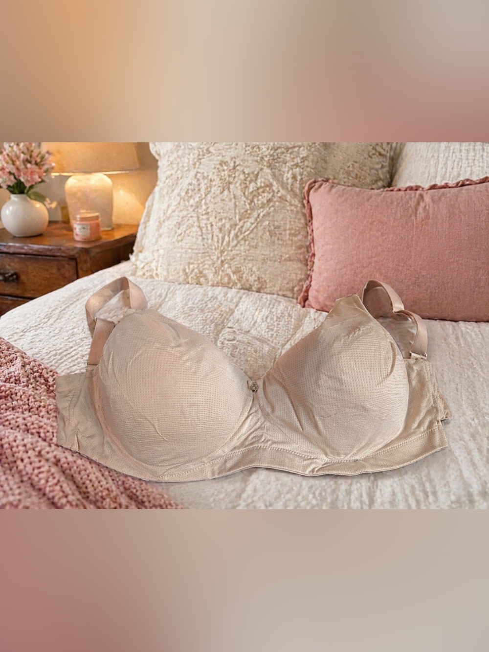 Breezies Air Effects Wirefree Contour Bra 44C Beige Breathable Comfort Support